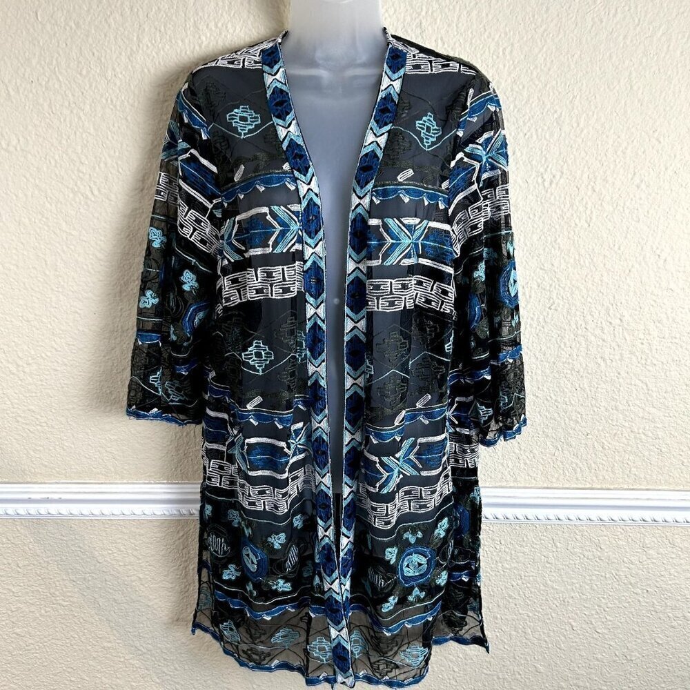 Catherines Tunic Duster Cardigan Top Size 0X Open Front 3/4 Sleeve Sheer Boho